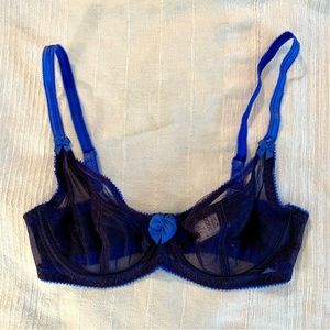 Blue Sheer Underwire Bra with Decorative Bow